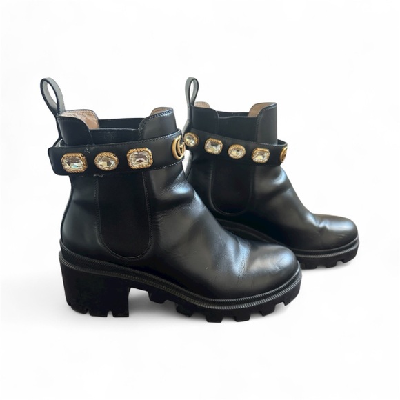Gucci Black Ankle Boots with Gold Embellishments - Picture 1 of 1